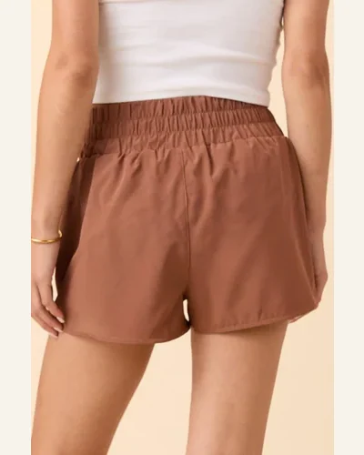 Athletic Shorts Casual Chestnut Elastic Waist Striped Athleisure, view 4
