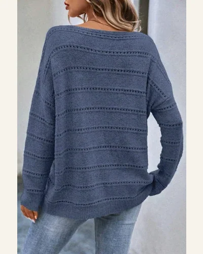 Pullover Sweater Tops Casual Real Teal Boat Neck, view 2