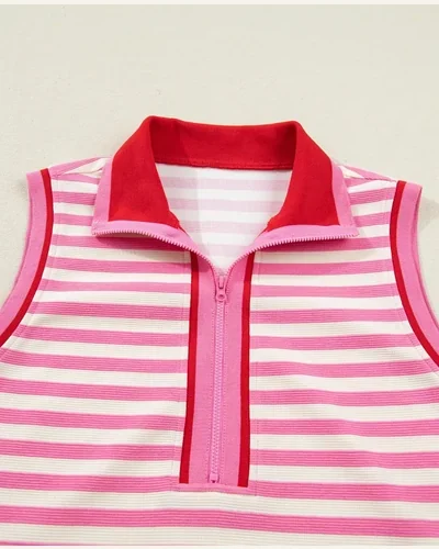 Striped 2 Piece Outfits Textured Zip Collar Sweatshirt, view 3