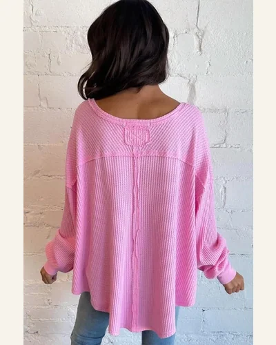 Tunic Tops Casual Bonbon Waffle Knit Exposed Seam, view 2