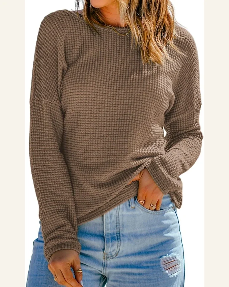 Tunic Tops Casual Dark Brown Waffle Knit Drop by SELINK