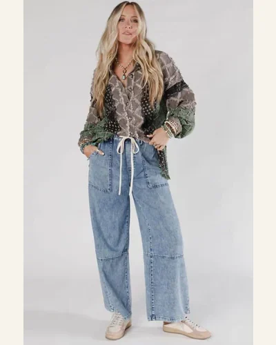 Casual High Waisted Jeans Drawstring Solid Shift Daily, view 3
