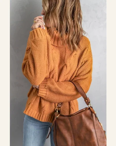 Pullover Sweater Tops Casual Yellow Cuddle Weather Cable, view 3