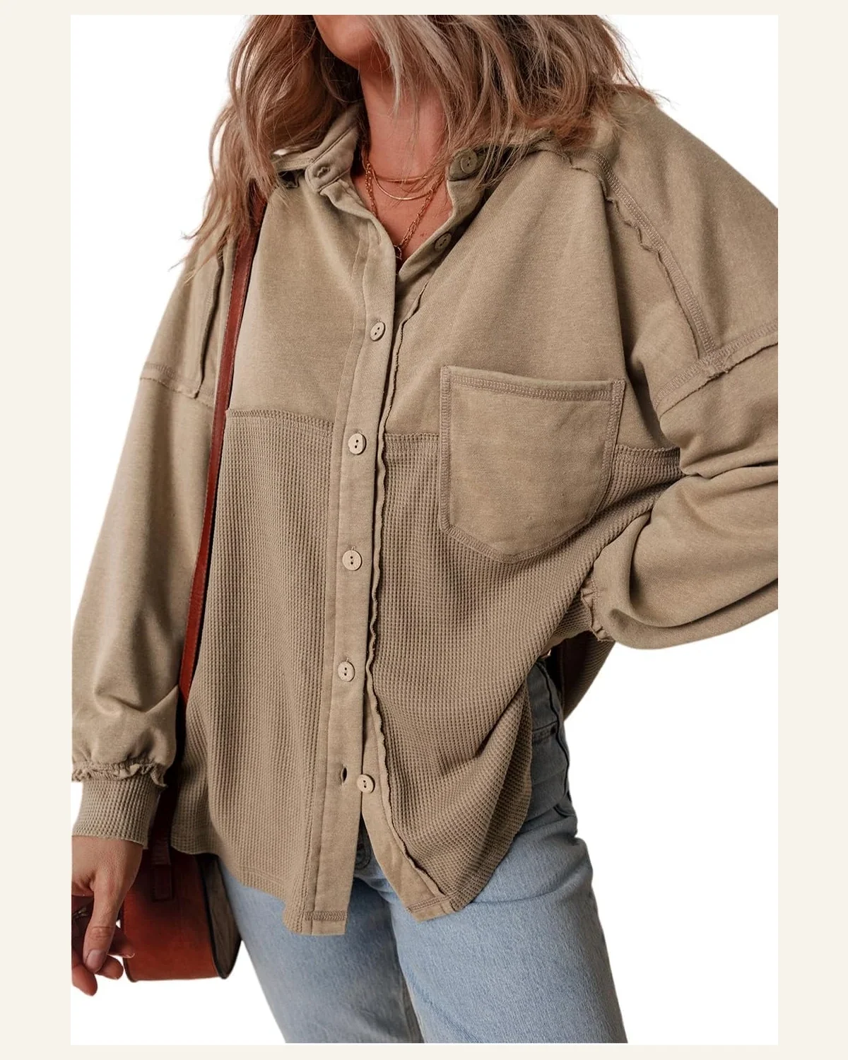 Shacket Jacket Casual Goat Mineral Wash Textured Patchwork by SELINK
