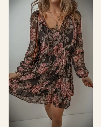 Fall Dresses Boho Black Vintage Floral Puff Sleeve, view 2