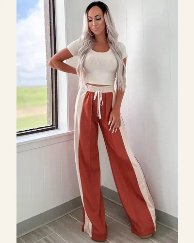 Casual Color Block Drawstring Pants with Pockets Elastic, view 3