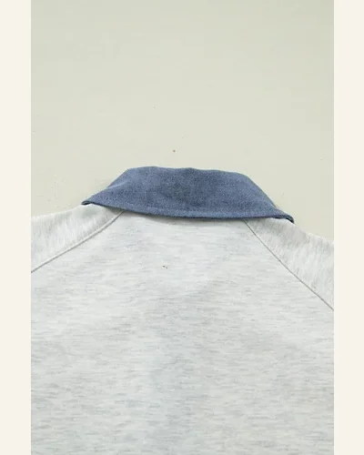 Denim Patchwork Polo T Shirt Contrast Blouse, view 4