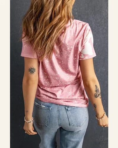 Short Sleeve T Shirt Casual Pink Tie Dye, view 2