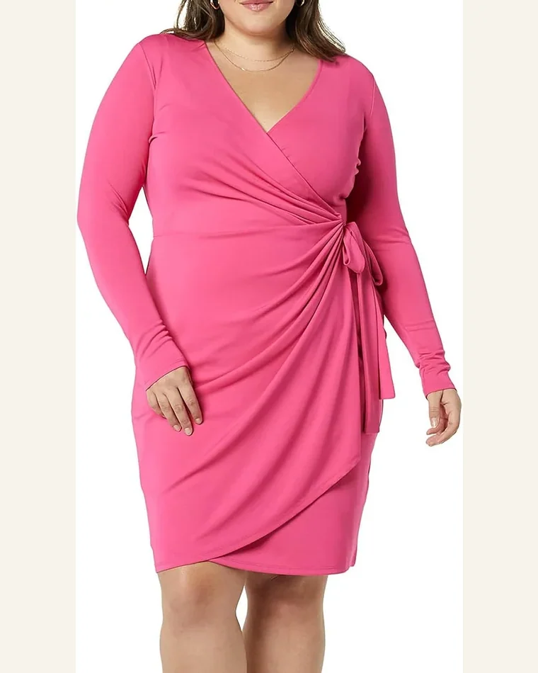 Long Sleeve Wrap Dress Casual V Neck Bodycon by SELINK