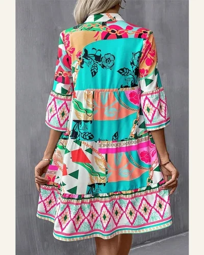 Long Sleeve Dresses Casual V Neck Tribal Mini, view 2