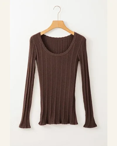 Tunic Tops Basic Coffee Solid Color Rib Knit, view 4