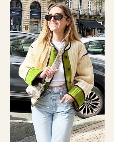 Shacket Jacket Casual Fern Green Quilted Colorblock Button, view 3