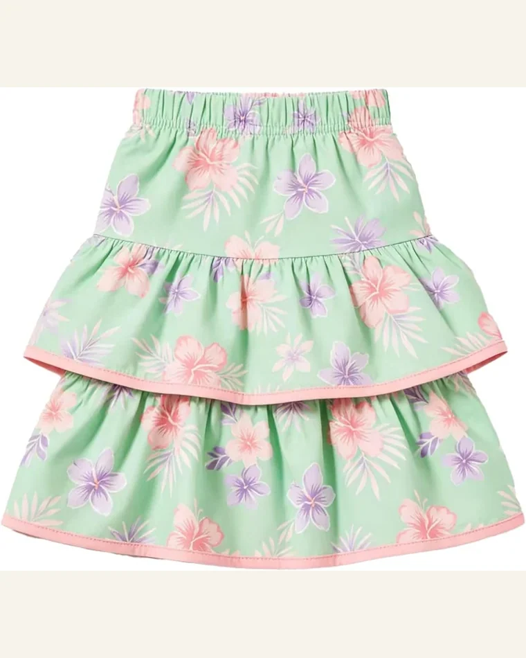 Big Girls Mint Green Tropical Hibiscus Floral Skirt by SELINK