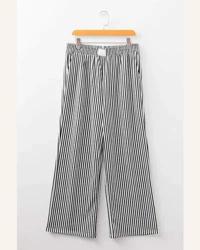 Casual Black Stripe Elastic High Waist Pants Pocketed, view 2