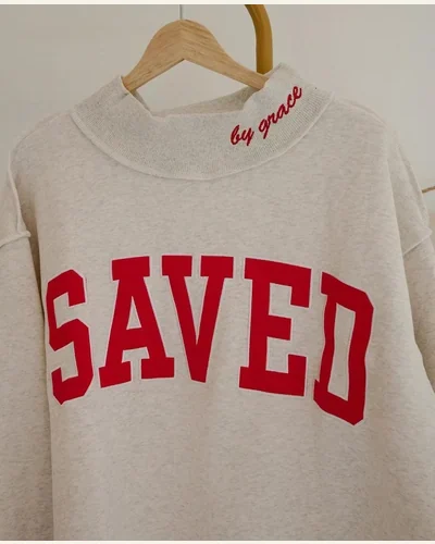 Mock Neck Sweatshirts Oversized Saved By Grace Pullover, view 3