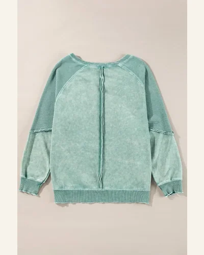Casual Mineral Blue Waffle Knit Sweatshirts Solid Patchwork, view 4