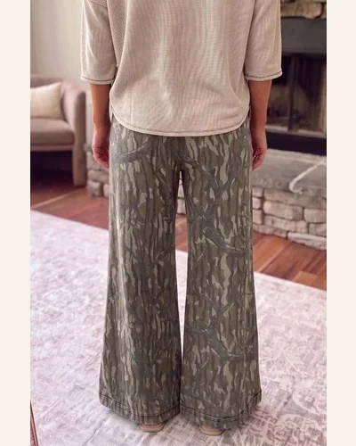 Abstract Camo Print Pants Wide Leg Trousers Multicolour, view 2