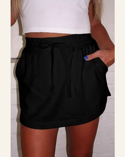 Casual Skirts Summer French Terry Drawstring Mini Skort, view 3