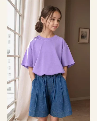 Girls Short Sleeve T Shirts Crewneck Cotton Tees, view 3