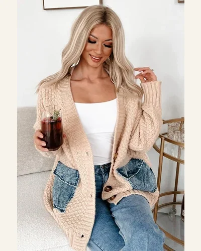 Casual Open Front Cardigan Sweater Smoke Gray Knitted, view 2