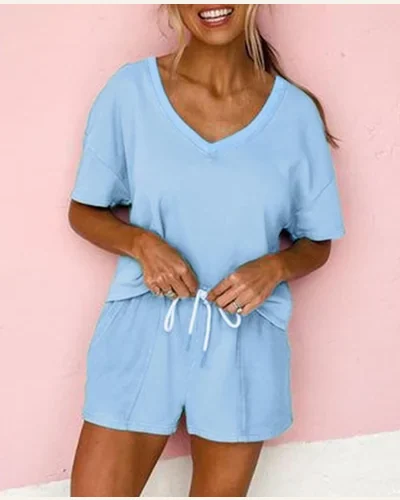 2 Piece Outfits Lounge Sets V Neck Top, view 4