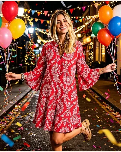Long Sleeve Dresses Casual V Neck Tribal Mini, view 4
