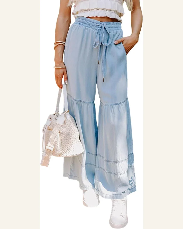 Casual Loose Beau Blue High Waisted Drawstring Jeans by SELINK