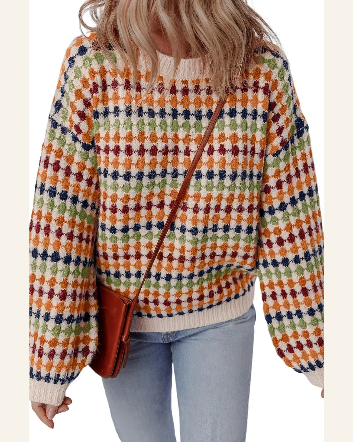 Casual Multicolour Dotty Striped Pattern Pullover Sweater Tops by SELINK