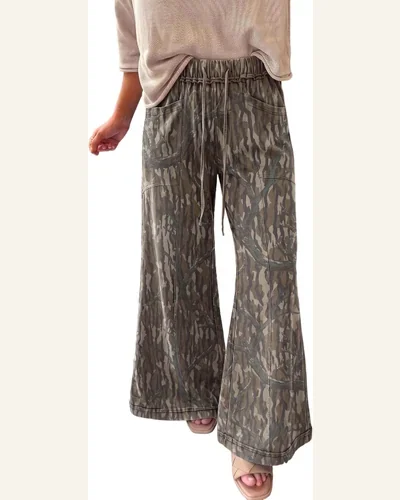Abstract Camo Print Pants Wide Leg Trousers Multicolour, view 3