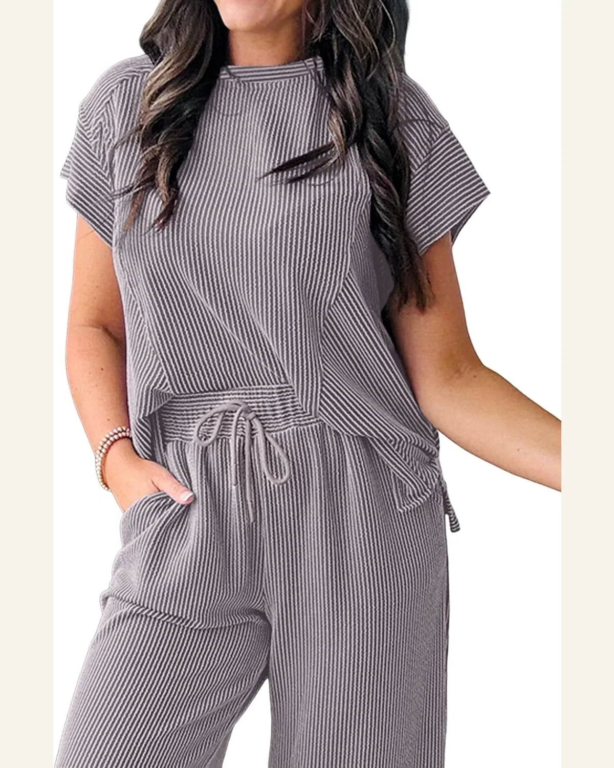 2 Piece Sets Summer Corded Knit Crewneck Pullover by SELINK