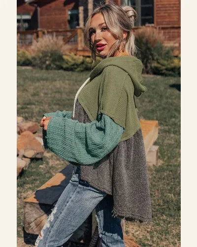 Tunic Tops Casual Laurel Green Mixed Textured Colorblock, view 3