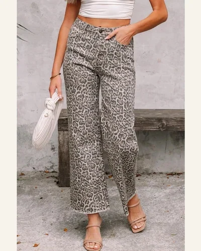 Wide Leg Jeans High Waisted Frayed Ankle Length, view 3