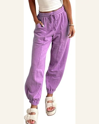 Casual Drawstring Waist Pants Solid Patchwork Comfort Wide, view 4