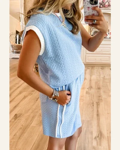 Textured Lounge Set 2 Piece Outfits Sleeveless Top, view 2