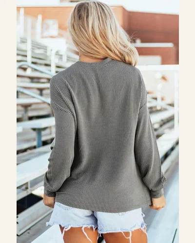 Tunic Tops Casual Dark Grey Corded GAME DAY, view 2