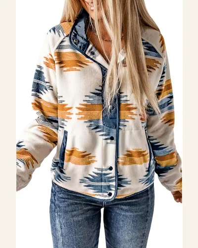 Fleece Jacket Aztec Snap Button Down Warm Coats, view 4