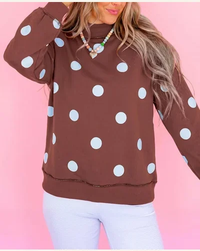 Double Printed Reversible Mock Neck Sweatshirts Pullover Tops, view 3
