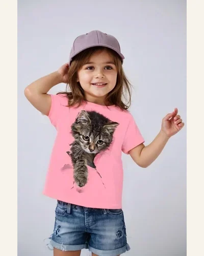 Girls Short Sleeve Casual 3D Graphic T Shirts, view 3