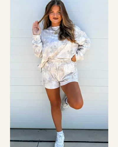 2 Piece Outfits Casual Beige Camo Pullover Top, view 4
