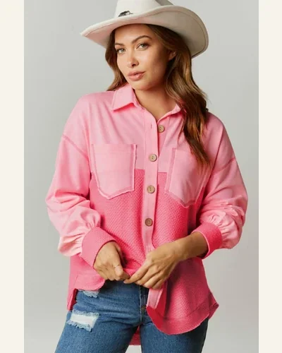 Shacket Jacket Casual Peach Blossom Two Tone Contrast, view 3