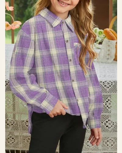 Girls Long Sleeve Flannel Shirt Kids Buffalo Button, view 2