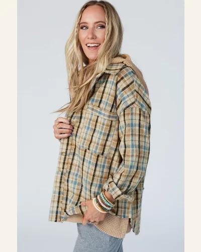 Shacket Jacket Casual Ashleigh Blue Waffle Knit Patchwork, view 3