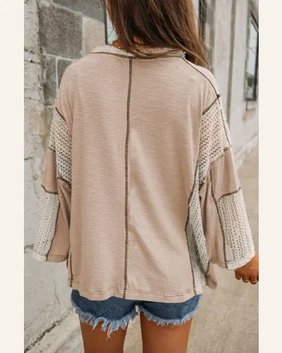 Tunic Tops Casual Parchment Crochet Detail Exposed Seam, view 2