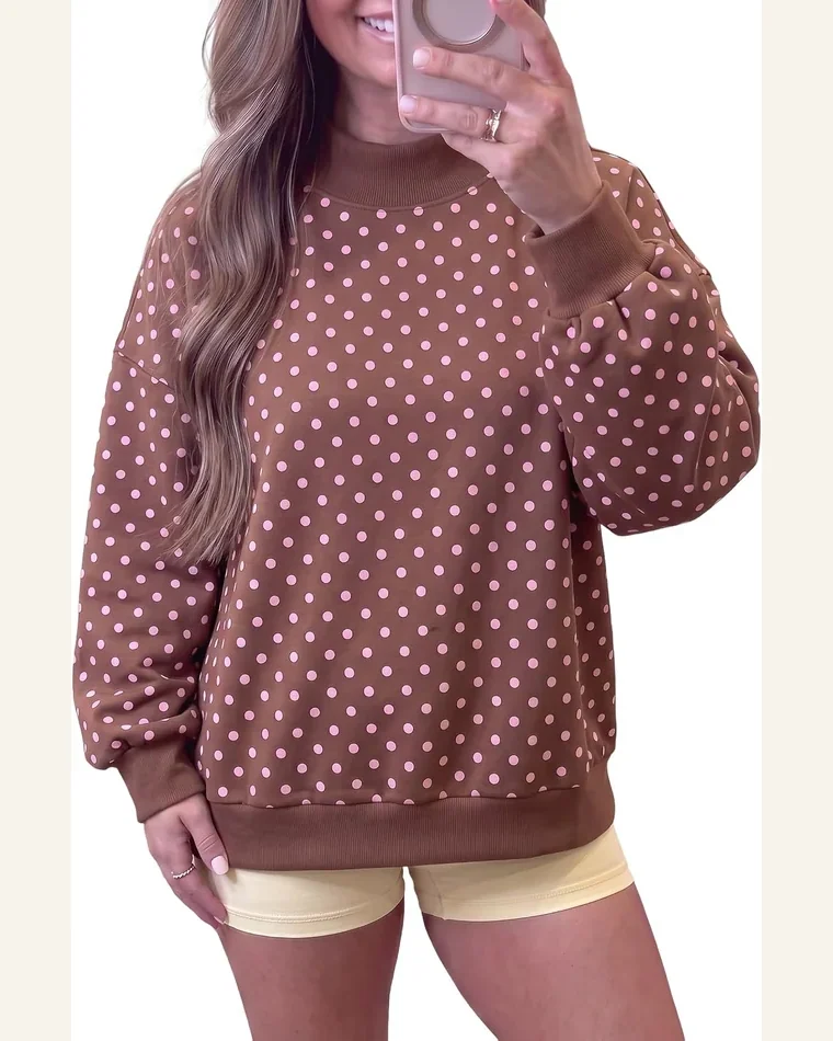 Casual Polka Dot Mock Neck Pullover Sweatshirt by SELINK
