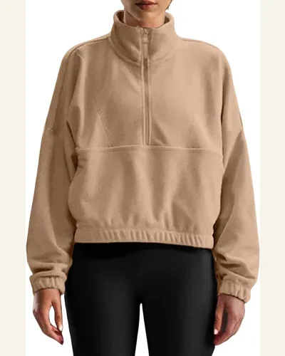 Cropped Sweatshirt Half Zip Stand Neck Lightweight Fleece, view 3