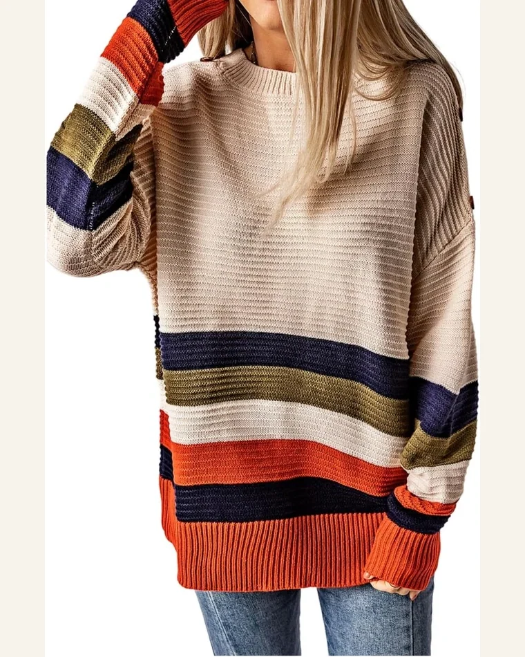 Pullover Sweater Tops Casual White Buttoned Shoulder Drop by SELINK