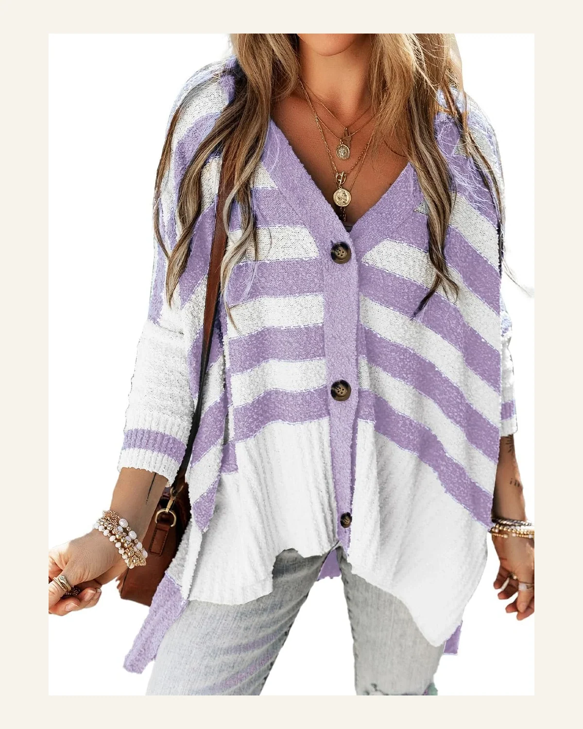 Cardigan Sweater Casual V Neck Buttoned High Low by SELINK