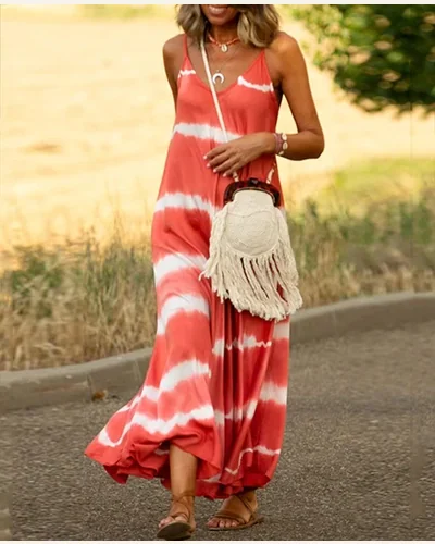 Casual Tie Dye/Striped Spaghetti Strap Dress Summer Beach, view 3