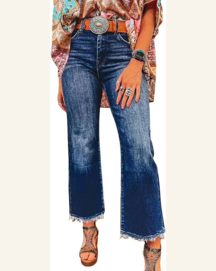 High Waisted Jeans Casual Sail Blue Mineral Wash by SELINK