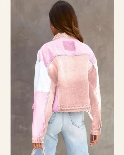 Denim Jean Jacket Casual Pirouette Color Block Denim, view 4